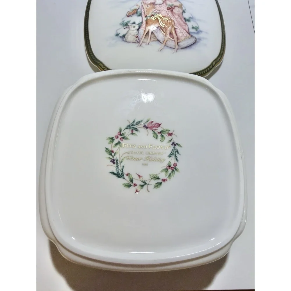 Fitz & Floyd Classic Choices Winter Holiday Lidded Trinket Box Candy Dish 5
